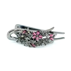 Elegante bronskleurige bloemen haarklem versierd met roze en grijze kristallen voor dames