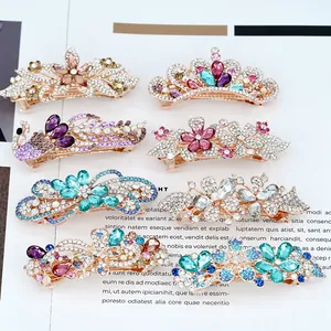 Vintage Rhinestone Flower Hair Clips For Women Gold Plated Alloy Spring Clip Butterfly Hairpin Wedding Party Jewelry