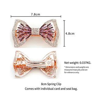 Barrette à cheveux nœud élégante avec strass violets et blancs sur base métal