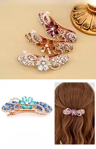 Detail of floral spring hair clips with rhinestones and crystals in multiple colors