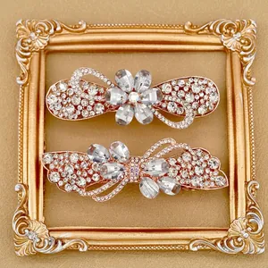Vintage Flower Rhinestone Spring Hair Clip Alloy Elegant Crystal Bow Hairpin For Women Daily Wedding Party Hair Accessories