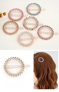 Detail view of round rhinestone hair clips with sparkling double-row crystal inlay set
