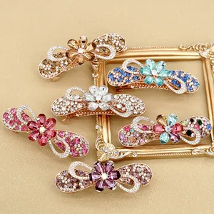 Elegant floral spring hair clips with sparkling rhinestones set of six assorted colors