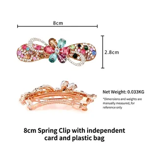 Floral crystal spring hair clip with colorful rhinestones 8cm metal hair accessory