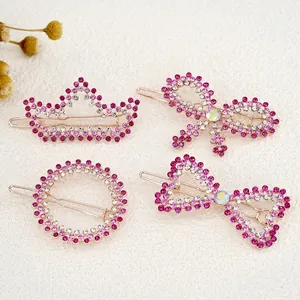 Korean Style Rhinestone Hair Clip Crown Bowknot Round Frog Clip Alloy Sparkling Side Barrette Hair Accessories For Women Girls