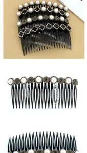 Detailed view of hair comb with pearls, crystals and a black clover design charm
