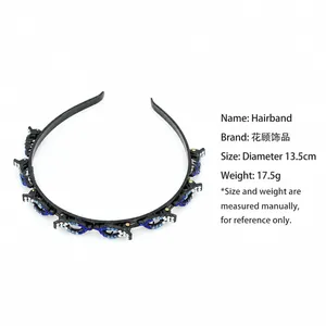 Zwarte haarband met blauwe en witte strass-steentjes, diameter 13,5 cm voor dames