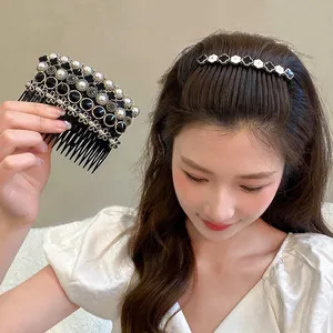 French vintage hair comb with clover pattern, pearls, and rhinestones hair accessories