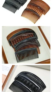 Close-up of classic multi-tooth curved hair combs in polished black and brown resin
