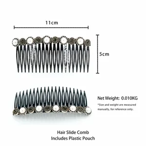 French vintage hair comb with pearls and rhinestones 11cm length in elegant black finish