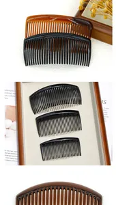 Detailed close-up of plastic hair combs in black and tortoiseshell finish with round teeth