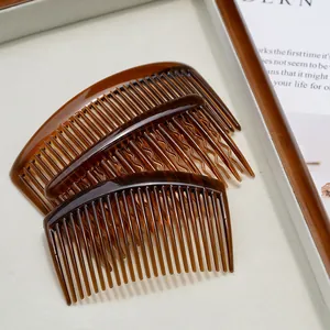 Set of two classic amber tortoiseshell hair combs with ergonomic curved round teeth