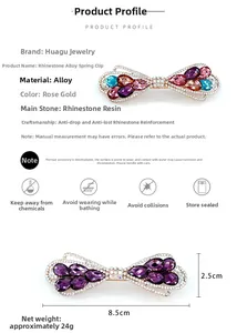Détails de barrettes à cheveux en cristal avec dimensions et finition en plaqué or rose