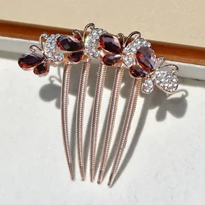 Vintage Alloy Rhinestone Butterfly Hair Comb Elegant Bridal Wedding Hair Accessory For Women Updo Decorative Headpiece