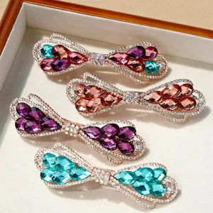 Pince à Cheveux Élégante Française Nœud Papillon Alliage Strass Cristal Pince à Ressort pour Femme Fête Quotidienne
