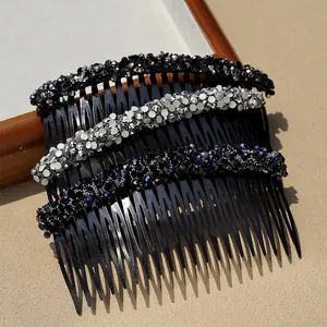 Lot de 3 peignes à cheveux avec strass noir, argent et violet, style élégant