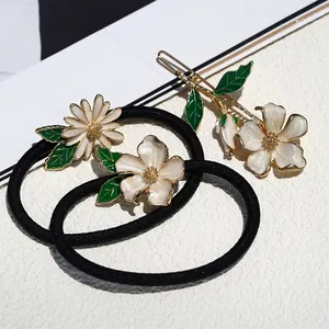 Women Flower Daisy Camellia Hair Tie And Frog Hair Clip Alloy Enamel Floral Hair Band Hairpin Headwear Hair Accessories
