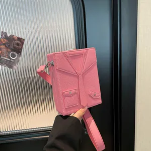 Women Creative Suit Shaped Crossbody Bag PU Leather Lychee Texture Mini Box Phone Bag With Tie Button Shoulder Bag