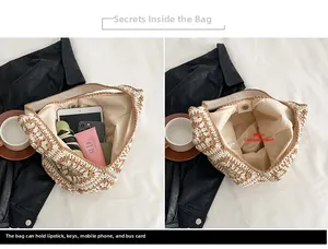 Interior view of woven crochet tote bag showing spacious main compartment with magnetic clasp