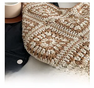 Detailed close-up of the woven texture and contrast colors on this casual tote bag