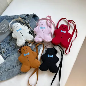 Gingerbread man crossbody plush bags in five colors for festive Christmas decorations