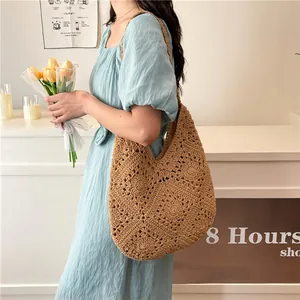 Sac cabas chic en corde de coton tressée avec motif géométrique pour vacances à la plage