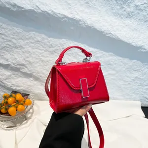 Damen Minimalistische PU-Leder Mini-Handtasche Mit Glanz-Metallverschluss Abnehmbarem Umhängeriemen Tägliche Pendler-Quadrat-Tasche