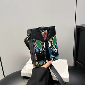 Borsa a Scatola da Donna alla Moda con Motivo Serpente e Zebra Design Abito in Pelle PU Borsa a Tracolla con Decorazione a Cravatta
