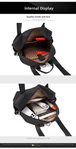 Internal view of the multifunctional nylon bag showing striped lining and pockets