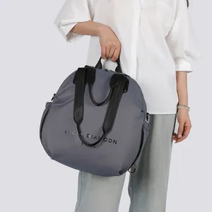 Grey nylon multifunctional large capacity shoulder bag with top handle and side pockets