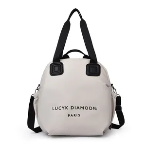 Chic beige large capacity multi-purpose backpack and crossbody bag with black handles