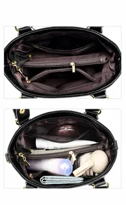 Structure interne du sac à main en cuir noir avec compartiments et grande capacité de rangement