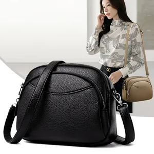 Women's PU Leather Litchi Grain Crossbody Bag Triple Zipper Small Shell Handbag Multi-compartment Shoulder Bag Daily Fashion Purse
