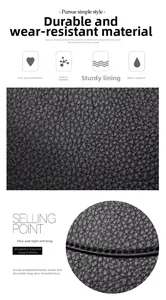 Detail of black PU leather bag showing thick litchi texture and water resistant finish