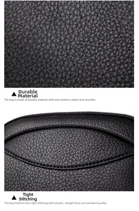 Detailed macro of durable lychee grain PU leather with tight stitching and metal zipper