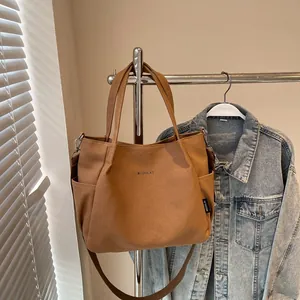 Borsa Tote da Donna in Tela di Grande Capacità Minimalista Casual da Pendolare a Tracolla Con Tasche Laterali Borsetta per Scuola Lavoro Uso Quotidiano