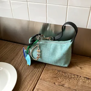 Women Woven Dumpling Bag Fashion Underarm Shoulder Bag With Elephant Pendant Casual Crossbody Handbag Large Capacity