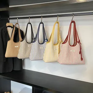 Minimalist red striped tote bag with large capacity and long handles for women