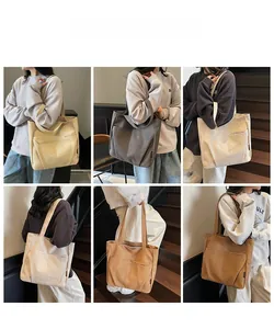Multiple views of earth-toned canvas tote bags featuring wide shoulder straps and large front pockets