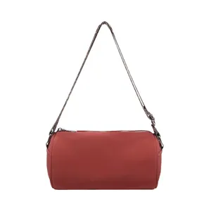 Borsa a tracolla cilindro retrò terracotta con ampia tracolla stampa leopardata