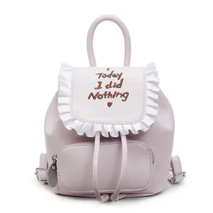 Piccolo zaino in pelle PU rosa con bordi a balze e ricamo Today I did Nothing