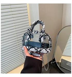Detailansicht der klaren PVC-Minitasche mit Zebra-Lederbesatz und silberner Kette