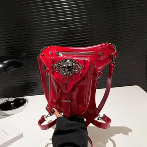 Sac de Jambe Banane Punk Gothique pour Femmes Cuir PU Crâne Rivet Moto Bandoulière Cuisse Style Industriel Hip Hop