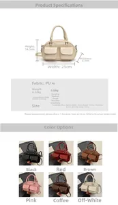 Detailed size chart and multi-color options for vintage PU leather hobo bag