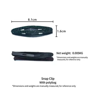 Green rhinestone oval snap clip hair accessory with dimensions of 8.1cm by 1.6cm