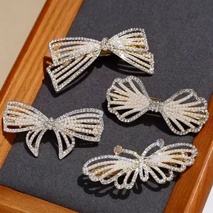 Eleganti Fermagli per Capelli con Fiocco e Farfalla in Strass e Künstliche Perle Sintetiche Molletta a Molla in Lega per Donna