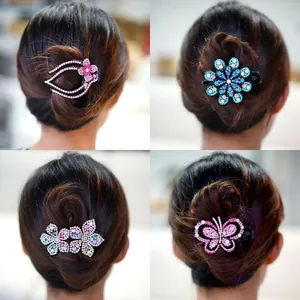 Elegant Korean rhinestone hair claw clips set with floral and butterfly designs