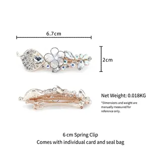 Barrette à fleurs élégante avec strass et cristaux bleus, petite pince à cheveux 6.7cm