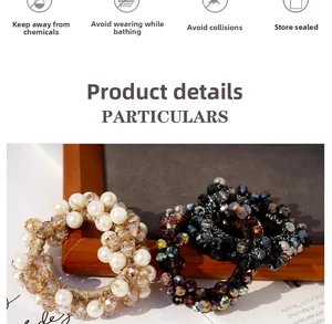 Dettagli di elastici per capelli con perle eleganti e perline di vetro sfaccettate