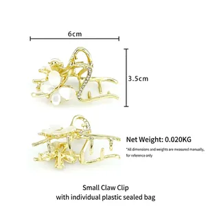 Pinza per capelli a farfalla dorata con pietre occhio di gatto e strass, misura 6cm, set